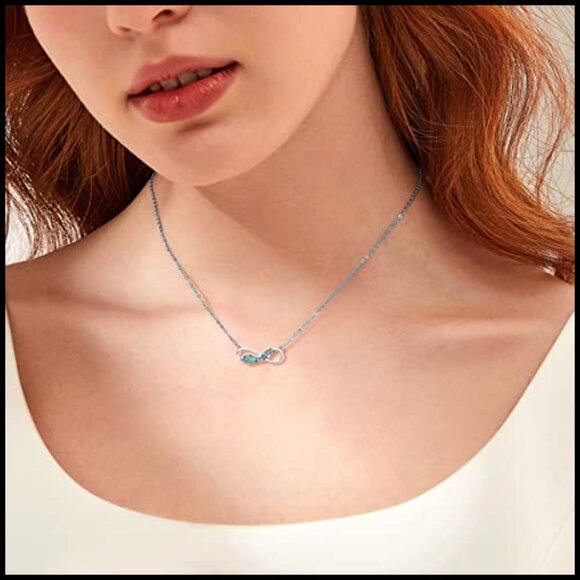 Feather Necklace 925 Sterling Silver Gemstone and Turquoise  Sterling Silver Infinity Feather Pendant Necklace with Natural Turquoise